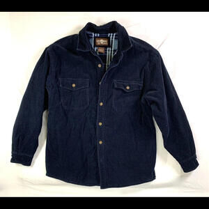 Levi Strauss & Co Men's L Blue Corduroy Shirt Jacket Plaid Flannel Lined Pockets